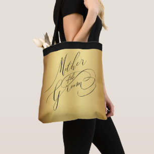 Elegant Goud Zwart Script Moeder van de bruidegom Tote Bag