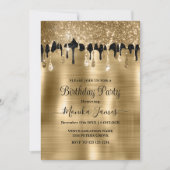 Elegant Goud Zwart Sparkle Glitter Drips Verjaarda Kaart (Voorkant)