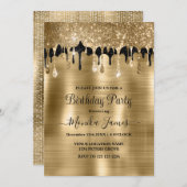 Elegant Goud Zwart Sparkle Glitter Drips Verjaarda Kaart (Voorkant / Achterkant)