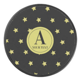 Elegant goud & zwart sterrenpatroon monogram hockey puck