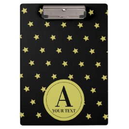 Elegant goud & zwart sterrenpatroon monogram klembord