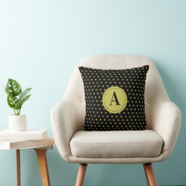 Elegant goud & zwart sterrenpatroon monogram kussen