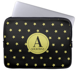 Elegant goud & zwart sterrenpatroon monogram laptop sleeve