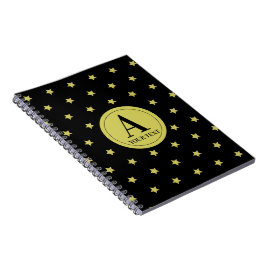 Elegant goud & zwart sterrenpatroon monogram notitieboek