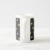 Elegant goud & zwart sterrenpatroon monogram porselein kop (Achterkant)
