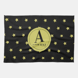 Elegant goud & zwart sterrenpatroon monogram theedoek