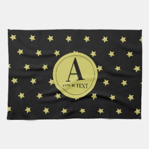 Elegant goud & zwart sterrenpatroon monogram theedoek
