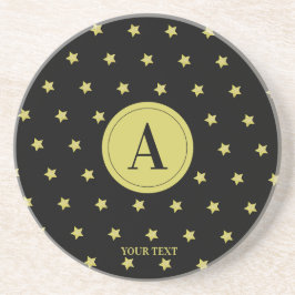 Elegant goud & zwart sterrenpatroon monogram zandsteen onderzetter