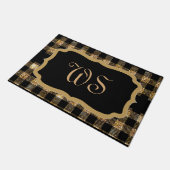 Elegant Goud Zwart Tartan Plaid Monogrammed Deurmat (Schuin)
