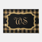Elegant Goud Zwart Tartan Plaid Monogrammed Deurmat (Voorkant)