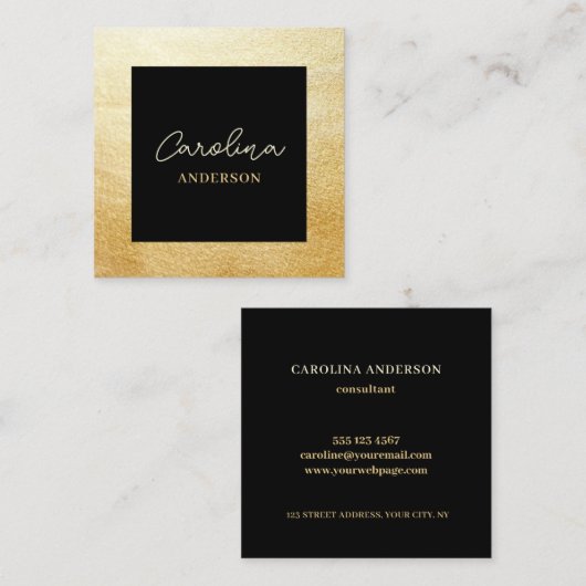 Elegant Goud Zwart Vierkant Visitekaartje (Voorkant / Achterkant)