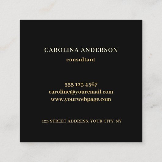 Elegant Goud Zwart Vierkant Visitekaartje (Achterkant)