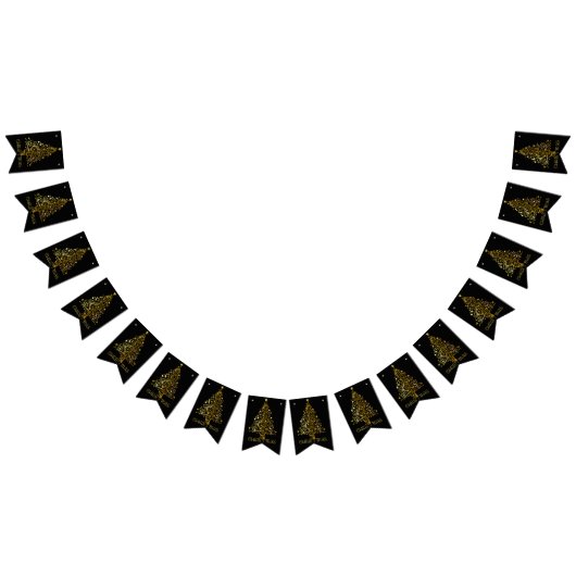 Elegant Goud Zwart Vrolijk Kerstboomfeest Vlaggetjes (Alle)