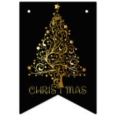 Elegant Goud Zwart Vrolijk Kerstboomfeest Vlaggetjes (Tweede vlag)