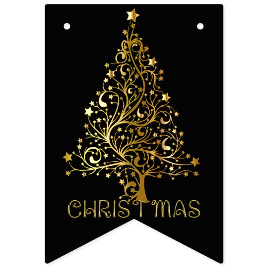 Elegant Goud Zwart Vrolijk Kerstboomfeest Vlaggetjes (Eerste vlag)