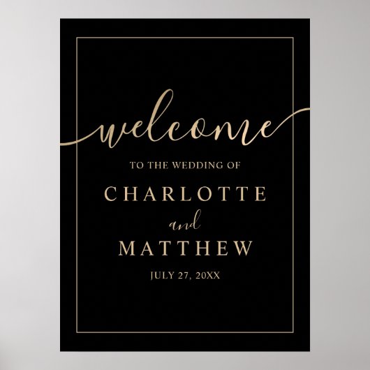 Elegant Goud & Zwart Welkom Bruiloft Poster (Voorkant)