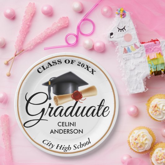 Elegant Goud, Zwart & Wit afstudeerfeest Papieren Bordje (Feest)