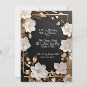 Elegant Goud Zwart Wit Bloemen Verjaardagsfeest Kaart (Achterkant)