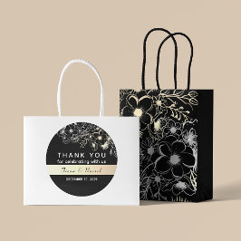 Elegant Goud Zwart-Wit Bruiloft Dank u Ronde Sticker