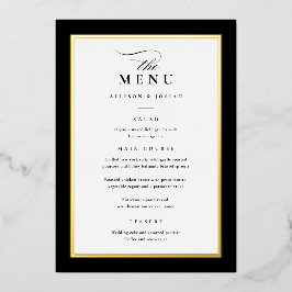 Elegant Goud Zwart-Wit Bruiloft Folie Menu's Folie Uitnodiging