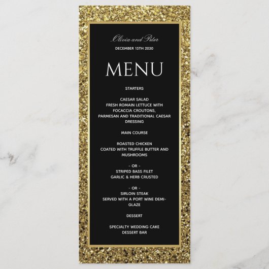 Elegant Goud Zwart-Wit Bruiloft Menu (Voorkant)