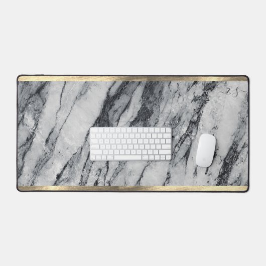 Elegant Goud Zwart-Wit Marmer Monogram toevoegen Bureaumat (Keyboard & Muis)