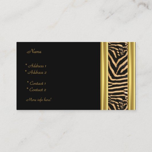 Elegant Goud Zwart Zebra Streep Gouden Boog Visitekaartje (Achterkant)