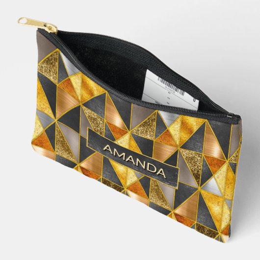 Elegant goud zwart zilver geometrische driehoeken etui (Open)