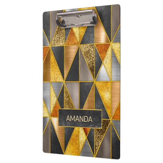 Elegant goud zwart zilver geometrische driehoeken klembord (Links)