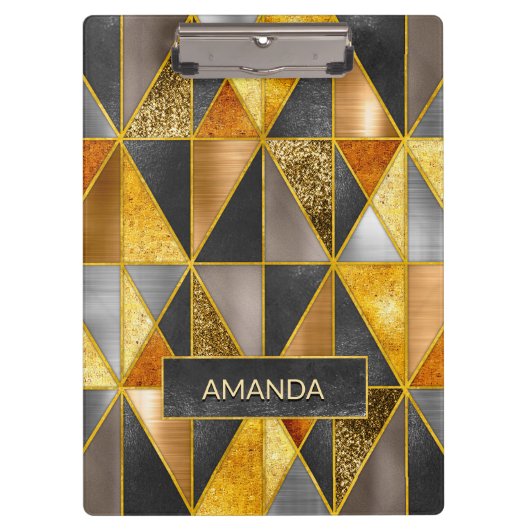 Elegant goud zwart zilver geometrische driehoeken klembord (Voorkant)