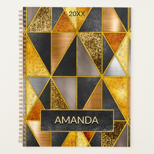 Elegant goud zwart zilver geometrische driehoeken planner (Voorkant)