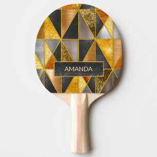 Elegant goud zwart zilver geometrische driehoeken tafeltennisbatje