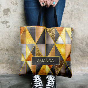 Elegant goud zwart zilver geometrische driehoeken tote bag