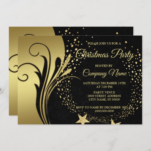 Elegant Goud Zwarte Feestdagen Partij  Kaart (Voorkant / Achterkant)