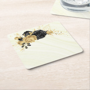 elegant goud & zwarte floraal kartonnen onderzetters