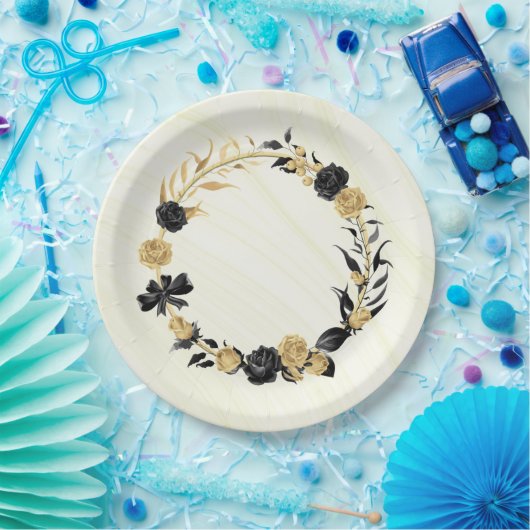 elegant goud & zwarte floraal papieren bordje (Feest)