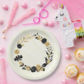 elegant goud & zwarte floraal papieren bordje (Feest)