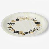 elegant goud & zwarte floraal papieren bordje (Gekanteld)