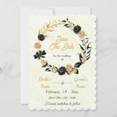 elegant goud & zwarte flormond save the date (Voorkant)