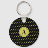 Elegant Goud & Zwarte Sterpatroon Monogram Sleutelhanger (Voorkant)