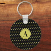Elegant Goud & Zwarte Sterpatroon Monogram Sleutelhanger (Voorkant)