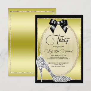 Elegant Goud,  Zwarte Strik & Stiletto Verjaardag Kaart