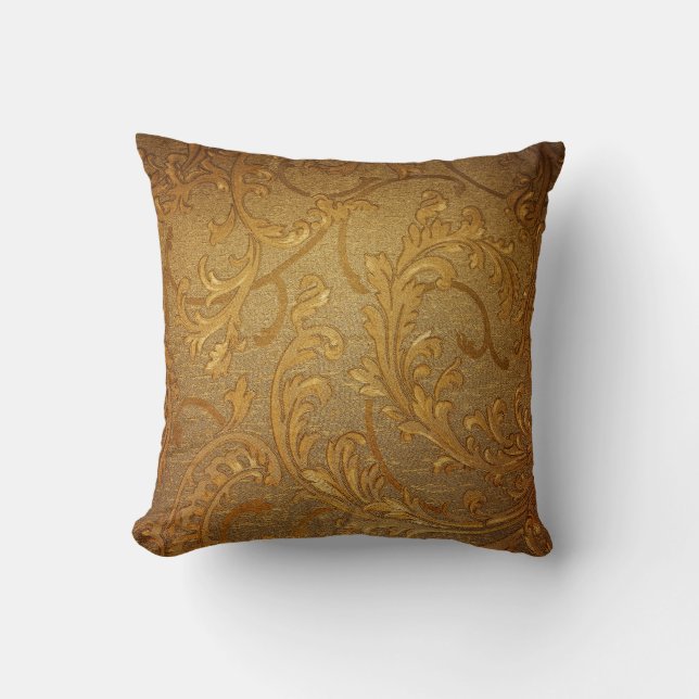  elegant goudbeige kunstdecochroompatroon kussen (Voorkant)
