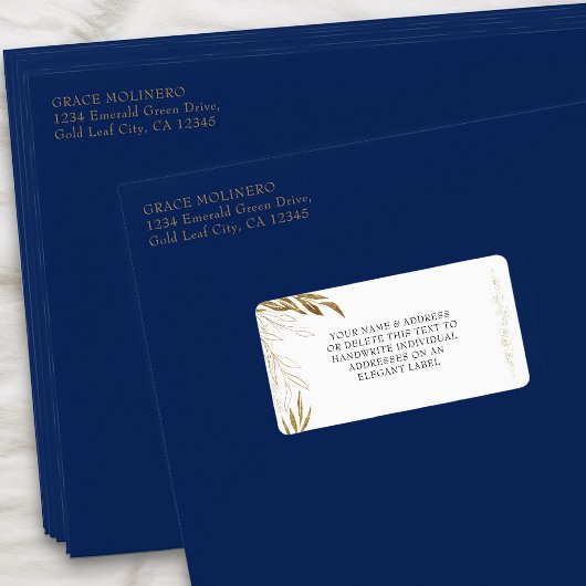 Elegant goudblad en Confetti ingelijst adres Etiket