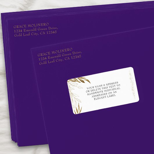 Elegant goudblad en Confetti ingelijst adres Etiket