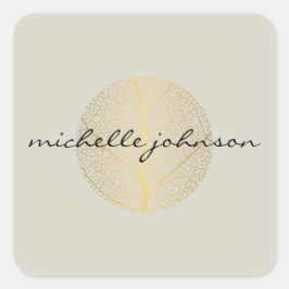 Elegant Goudbladlogo op Taupe Vierkante Sticker