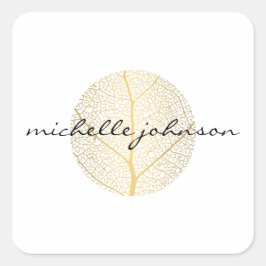 Elegant Goudbladlogo op Wit Vierkante Sticker