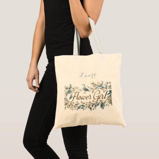 Elegant goudblauw Bloemenmeisje Tote Bag (Voorkant (product))