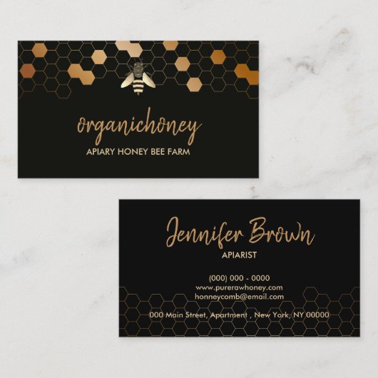 Elegant goudbruin Pure Raw Honey Bee Apiary Honeyc Visitekaartje (Voorkant / Achterkant)