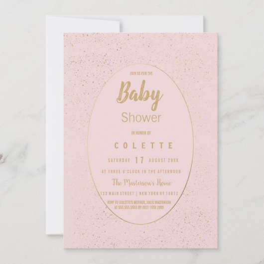 Elegant goudbruin roze Baby shower Invitat Kaart (Voorkant)